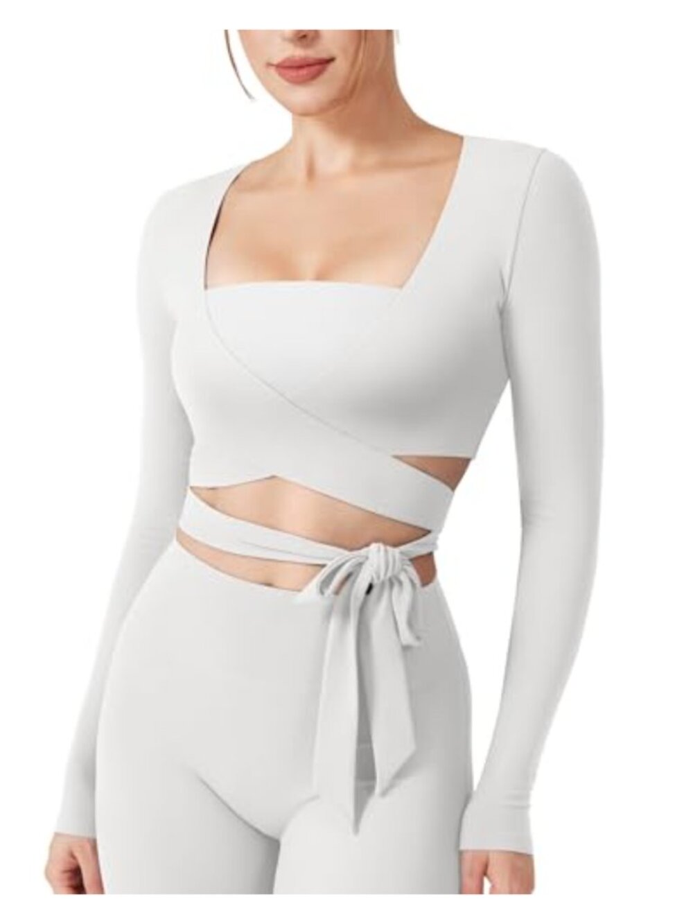 Women's Long Sleeve Wrap Top Self Tie V-Neck Dance Yoga Activewear